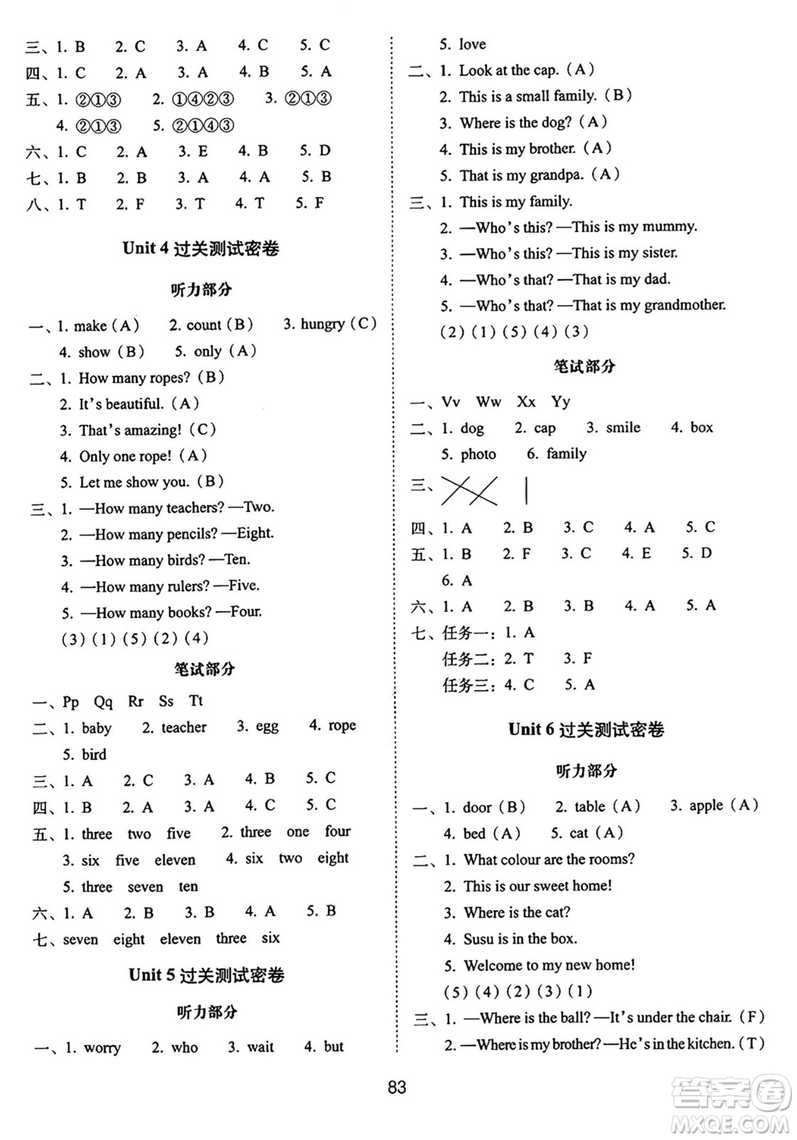 長春出版社2024年秋68所期末沖刺100分完全試卷三年級英語上冊外研版答案