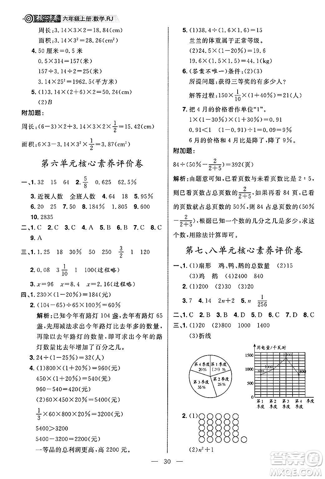 南方出版社2024秋學(xué)緣教育核心素養(yǎng)天天練六年級(jí)數(shù)學(xué)上冊(cè)人教版福建專版答案