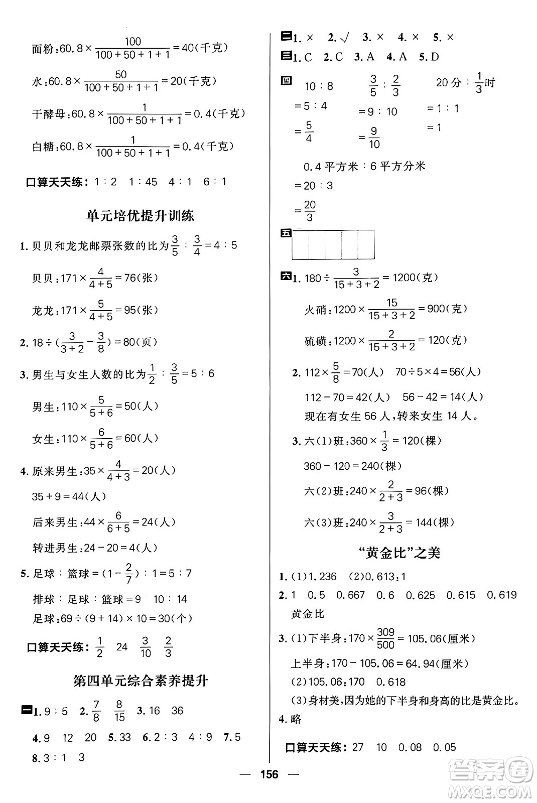 南方出版社2024秋學緣教育核心素養(yǎng)天天練六年級數(shù)學上冊青島版答案