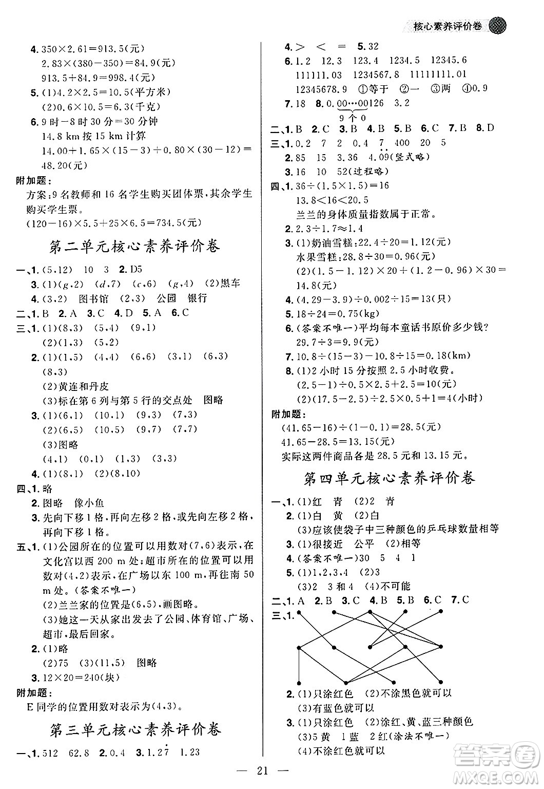 南方出版社2024秋學(xué)緣教育核心素養(yǎng)天天練五年級(jí)數(shù)學(xué)上冊(cè)人教版福建專版答案