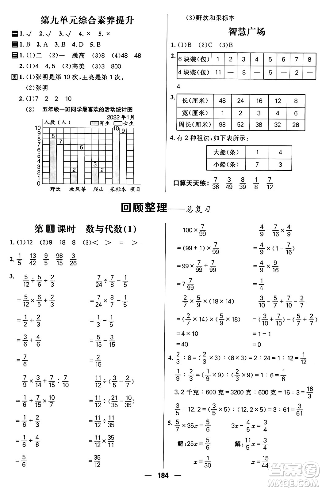 南方出版社2024秋學(xué)緣教育核心素養(yǎng)天天練五年級(jí)數(shù)學(xué)上冊通用版五四制答案