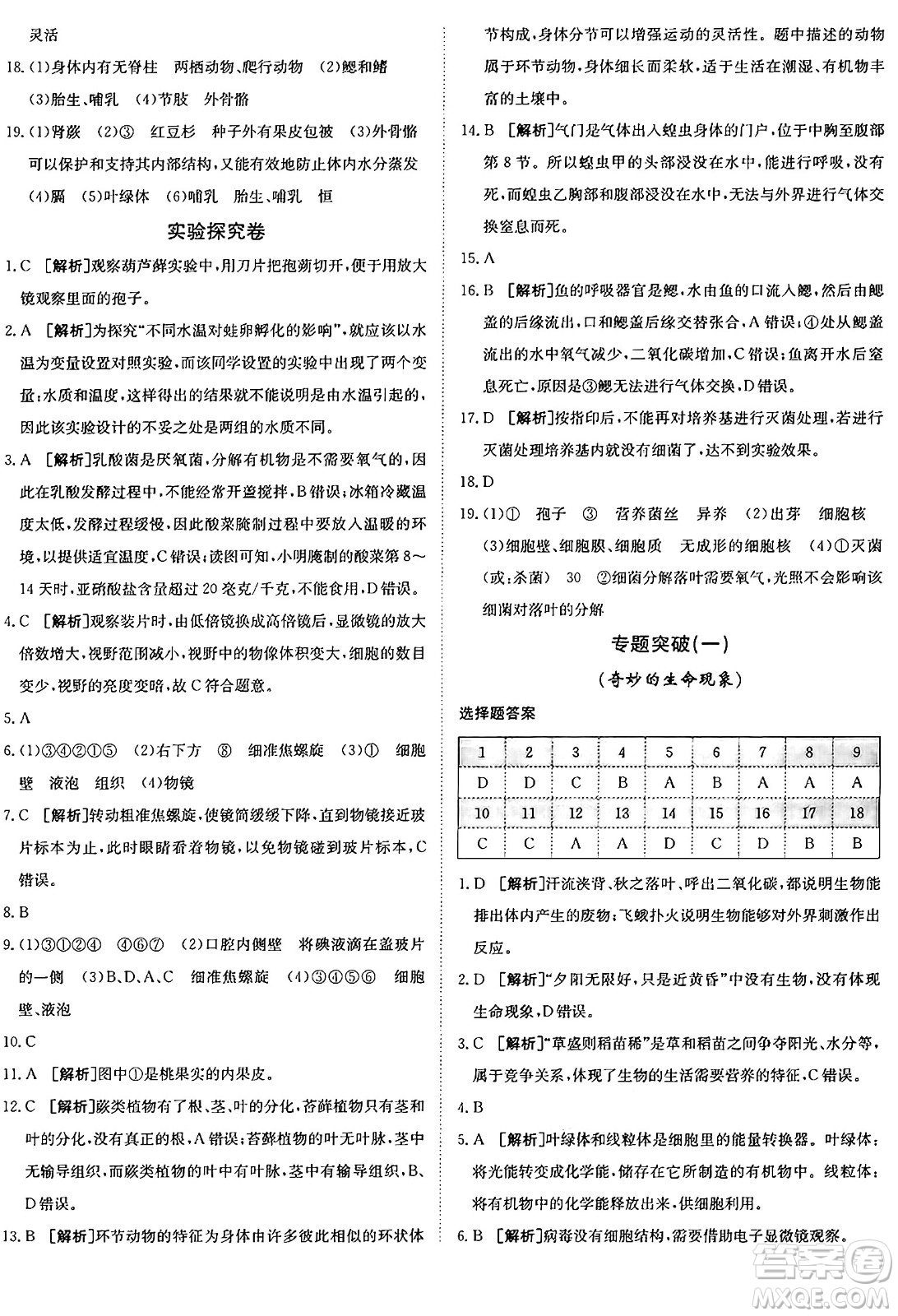 新疆青少年出版社2024年秋神龍教育期末考向標(biāo)全程跟蹤突破測(cè)試卷七年級(jí)生物上冊(cè)濟(jì)南版答案