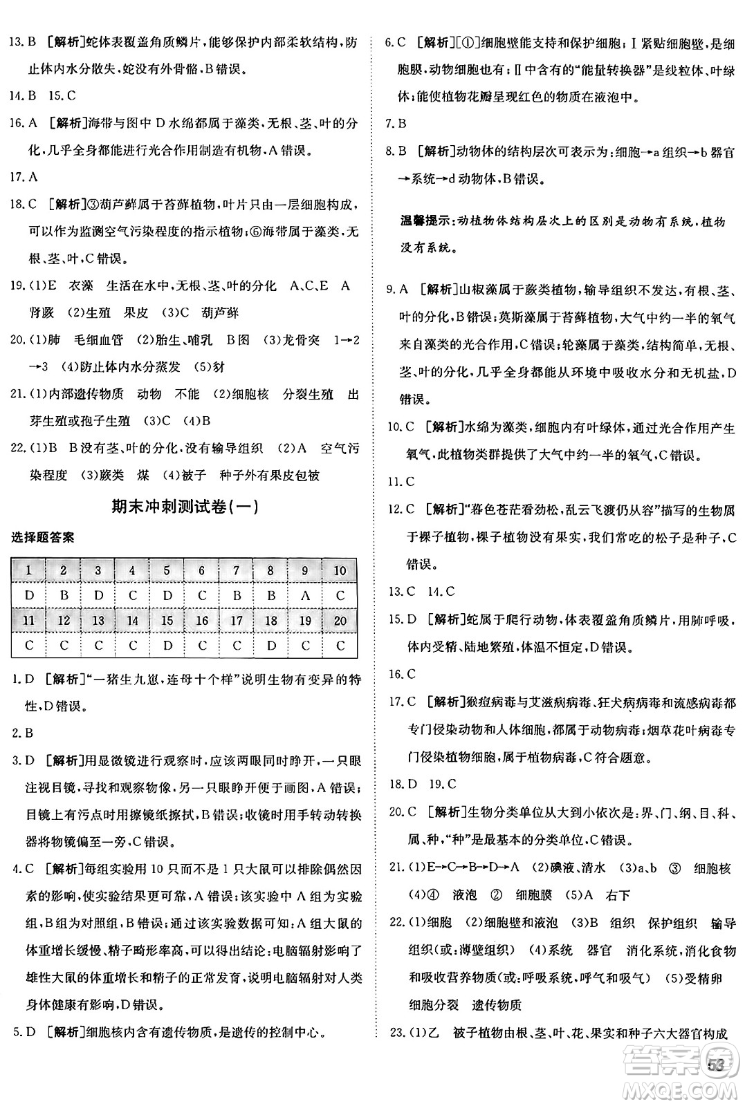 新疆青少年出版社2024年秋神龍教育期末考向標(biāo)全程跟蹤突破測(cè)試卷七年級(jí)生物上冊(cè)濟(jì)南版答案