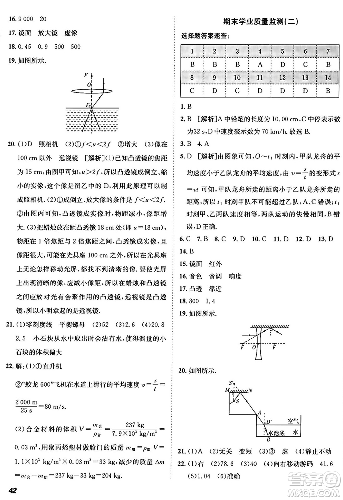 新疆青少年出版社2024年秋神龍教育期末考向標(biāo)全程跟蹤突破測試卷八年級物理上冊魯科版答案