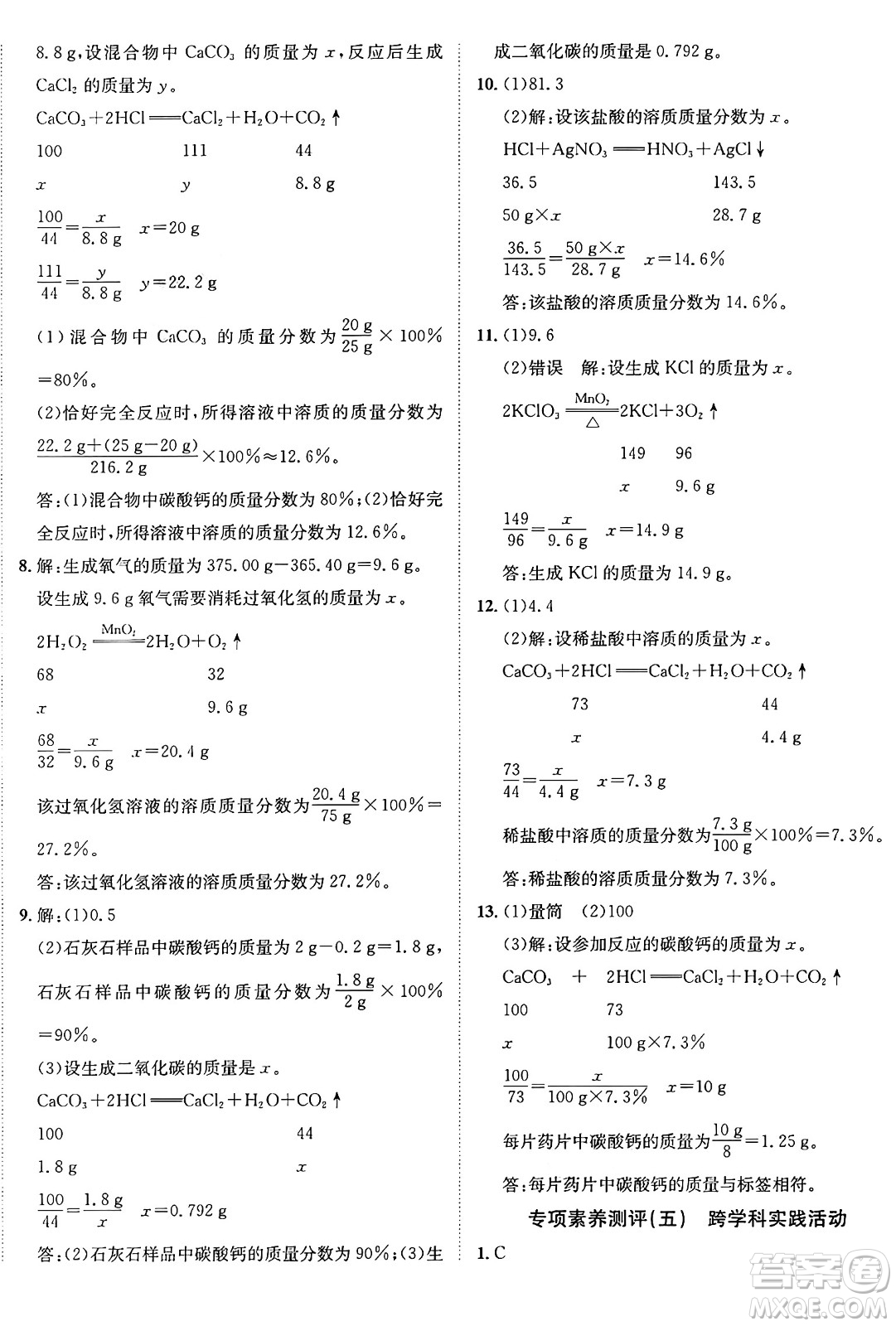 新疆青少年出版社2025年秋神龍教育期末考向標全程跟蹤突破測試卷九年級化學(xué)全一冊魯教版答案