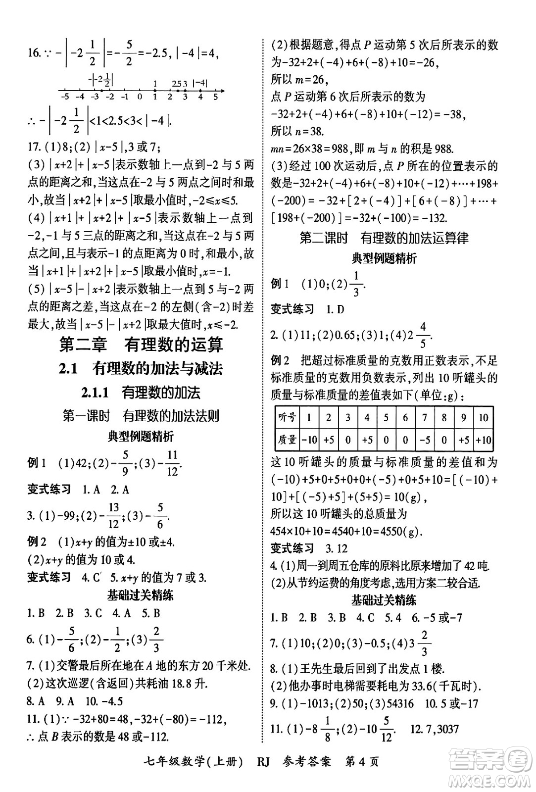 吉林教育出版社2024年秋啟航新課堂七年級數(shù)學上冊人教版答案