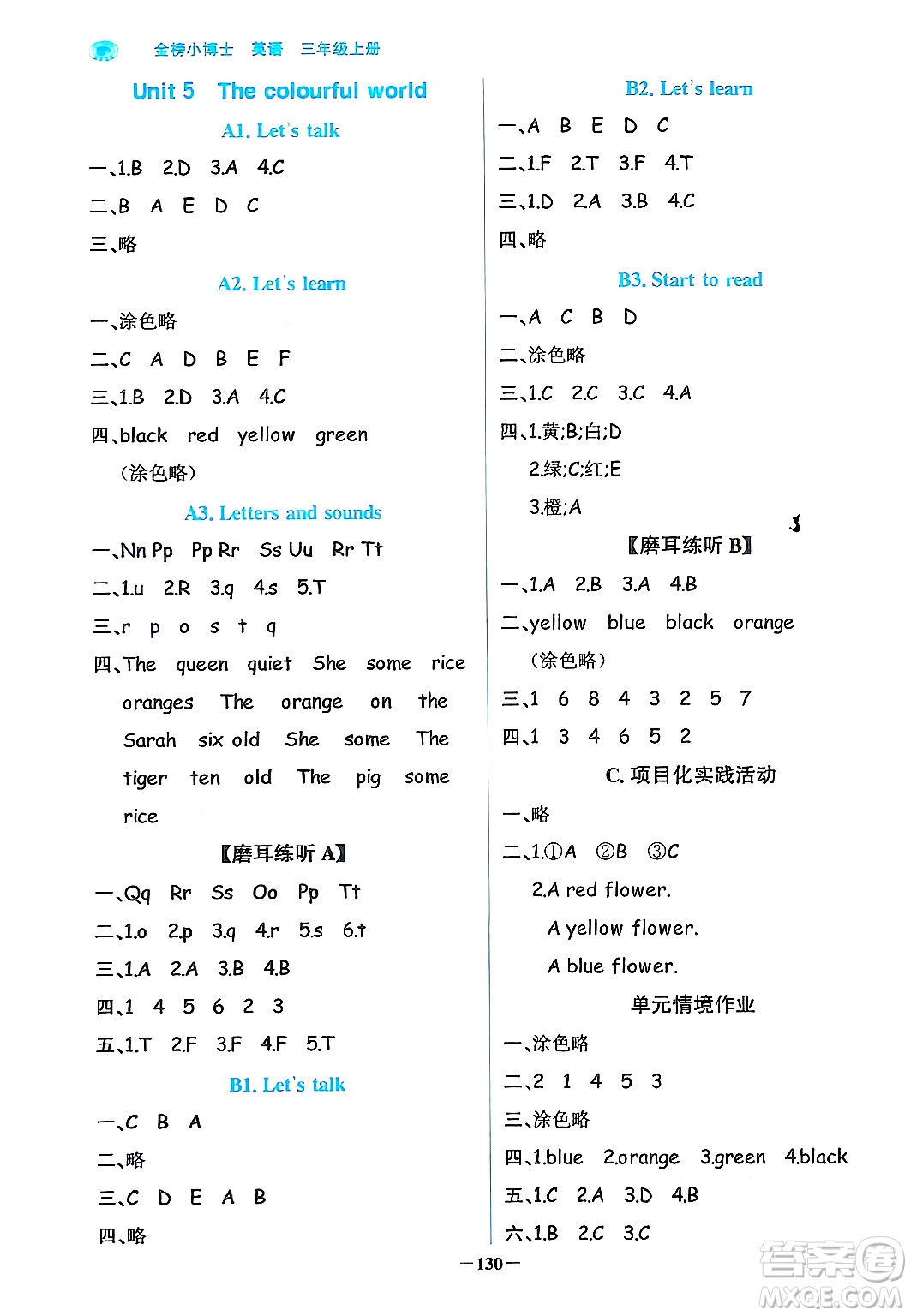 遼寧少年兒童出版社2024年秋世紀(jì)金榜金榜小博士課時(shí)提優(yōu)作業(yè)三年級英語上冊通用版三起點(diǎn)答案