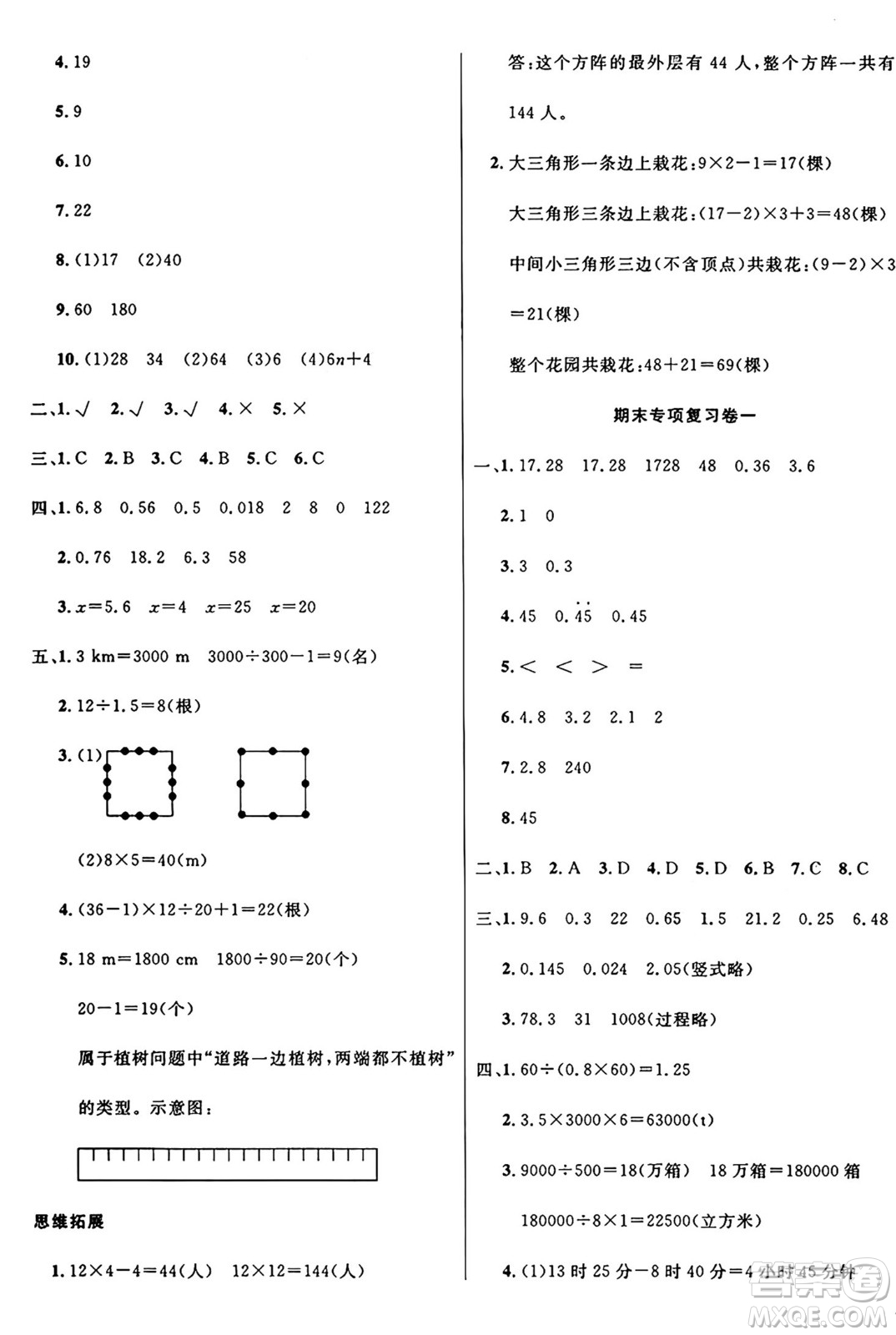 江蘇鳳凰美術出版社2024年秋廣文圖書黃岡小博士沖刺100分五年級數(shù)學上冊人教版答案