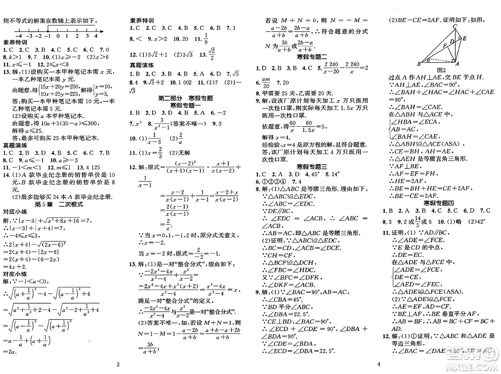 長江出版社2025年鑫浪傳媒給力100寒假作業(yè)八年級數(shù)學(xué)湘教版答案